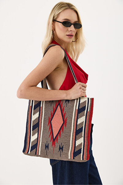 Büyük Boy Kilim Desen Wayuu Mochila Çanta