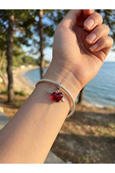 My Story Kırmızı Kalp ve Ok Murano Cam Sallantılı Charm