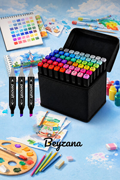 BEYZANA Pencraft 60’lı Çift Taraflı Art Marker Kalem Seti Çanta