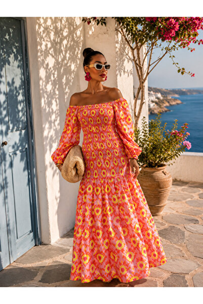 MAUN COLLECTION Madonna Collar Gipe Detailed Patterned Dress