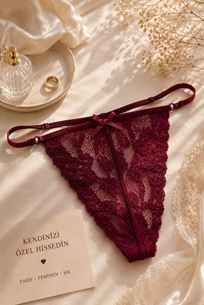 Hepsine Rakip Women's Lace Thong Drawstring String Panties