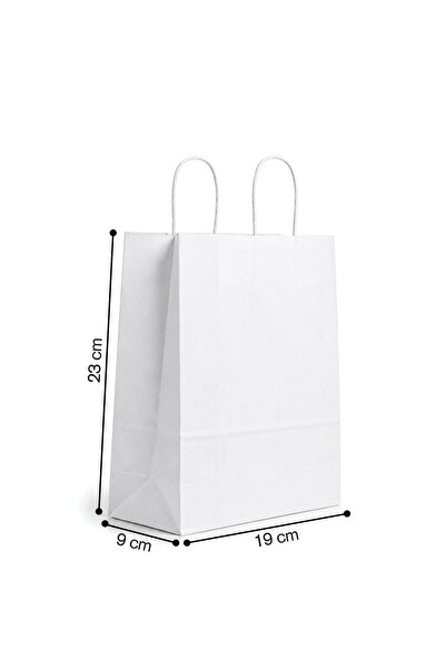 PACKOLAY Burgu Saplı Beyaz Baskısız Kraft Kağıt Çanta 19x9x23 - 25 Adet