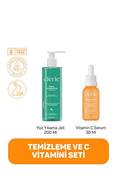 Clerie Cosmetics Cilt Bakım Seti – Leke Karşıtı C Vitamini Serumu & Sebum & Y...