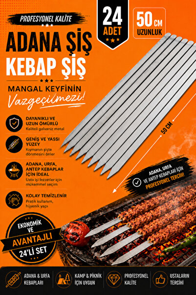 GURKAN 24 ADET KEBAP ŞİŞİ 50 Cm Şiş Galvaniz Paslanmaz Şiş "24 ADETTİR"