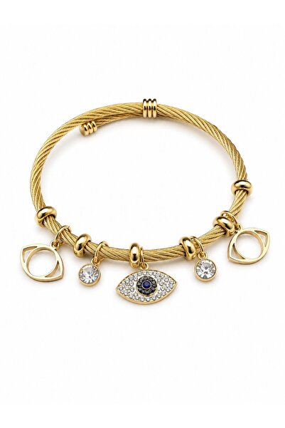 Women's Steel Clamp Bracelet with Special Series Evil Eye Bead Charm
