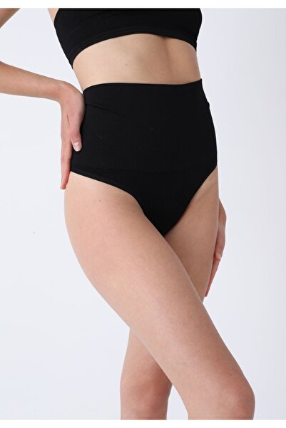Serena High-waisted shapewear corset and thong panties – black
