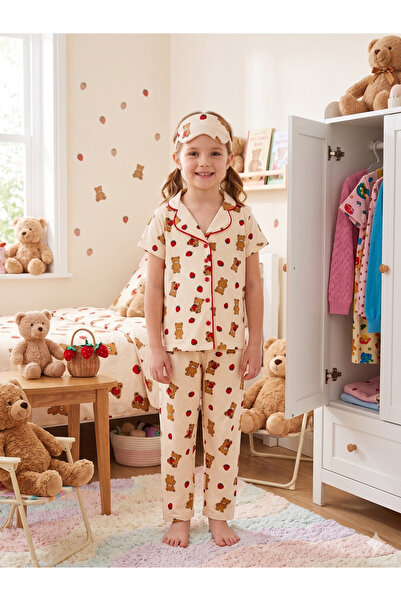 Fil Kids Set de pijamale pentru fete, din bumbac, cu ursuleț de pluș, cu mode...