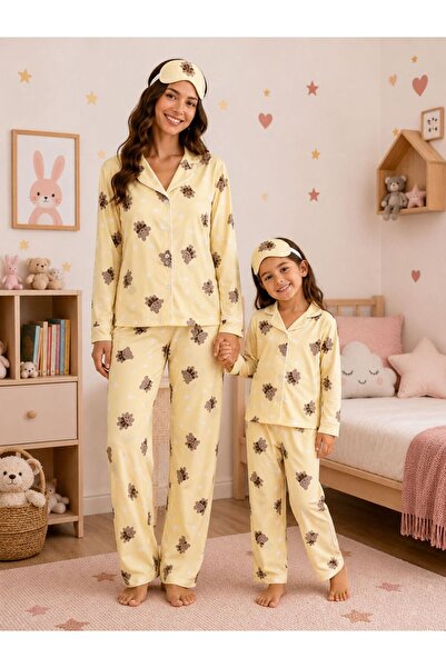 tusem butik homewear Σετ πιτζάμες για τη μητέρα και την κόρη, βαμβακερό, κίτρ...