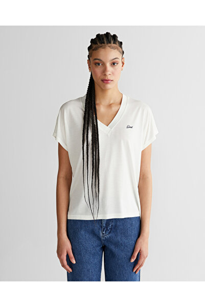 Gant Kadın Beyaz V Yaka Regular Fit T-Shirt