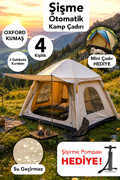 Fischer 4 Kişilik Tenteli Kamp Çadırı - Otomatik Kurulum Su Geçirmez Piknik P...