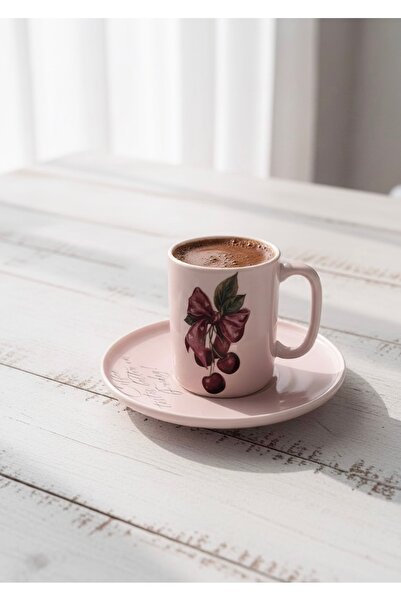 Rolin Design Kirazlı Pembe Kahve Fincanı 90ml