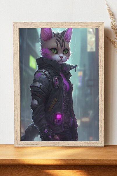 Luna Marissa Αφίσα Cyberpunk Cat - Αφίσα ψηφιακής τέχνης από χοντρό χαρτί χωρ...
