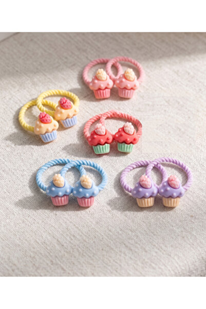 Toka Sepetim Cupcakeli Küçük Boy Lastik Toka Seti 5 Çift