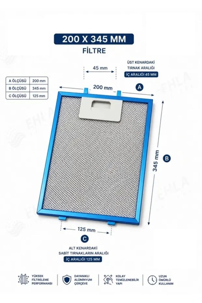 Silverline Luno 3420 3447 3450 3471 60cm Davlumbaz Filtresi 20x34,5cm 200x345...
