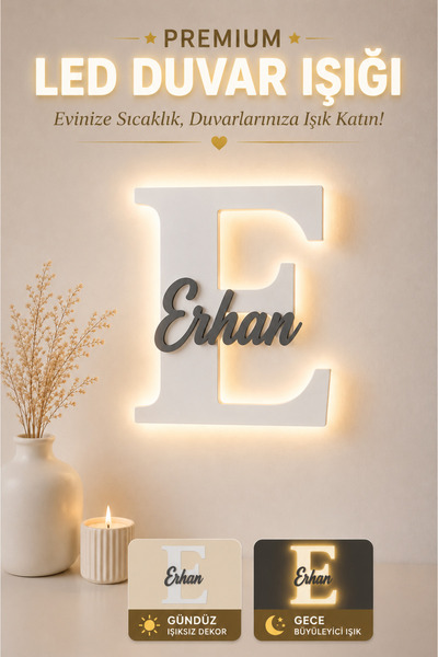 Design 4N LED Işıklı Kişiye Özel Harf Dekoru | Bebek & Çocuk Odası Duvar ve K...