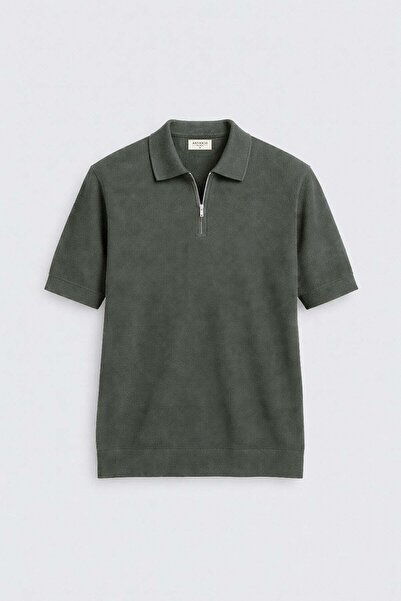Antioch Haki Comfort Slim Fermuarlı Erkek Triko T-Shirt