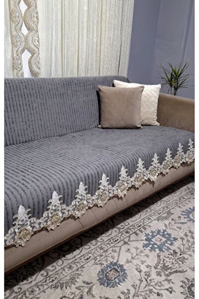 DAHABELLA LUXE HOME Lüks Fransız Güpürlü Süngerli Kaymaz Kadife Koltuk Örtüsü...