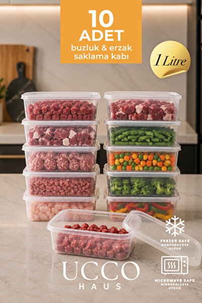 UCCO 1000 ml Kurban Bayramı Seti Mikrodalga Buzluk Saklama Kabı - 10 Adet- Et...