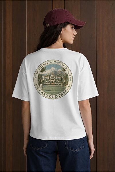 Eazy Co Μπλουζάκι EAZY Unisex Oversize 100% βαμβακερό λευκό T-shirt με στάμπα...