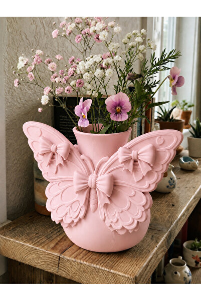 diğer0101 3D Tasarım Modern Dekoratif Kelebek Vazo 19cm Boyutunda PEMBE