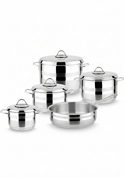 Badraig 9 Piece Cookware Set - 18/10 Stainless Steel - Turkish Made - Silver