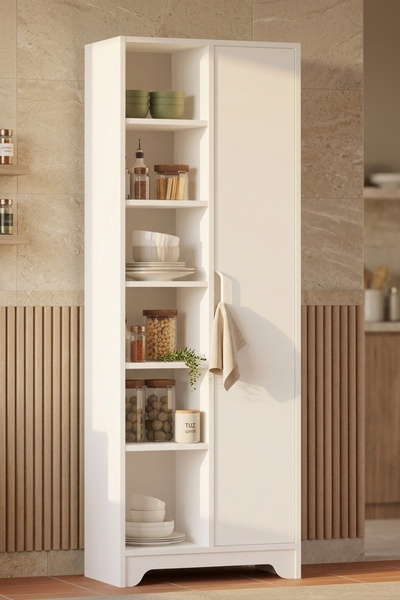 L'occi Concept Dorge Çok Amaçlı Mutfak Kiler Dolabı Tek Kapaklı Raflı Beyaz B...