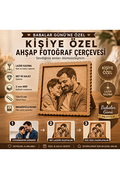 Kutup Yıldızı Tasarım Atölyesi Kişiye Özel Ahşap Fotoğraf Çerçevesi 12x12 cm ...