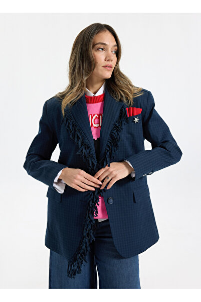 2wins Mavi Kadın Oversized Kareli Ceket Veronica Jacket