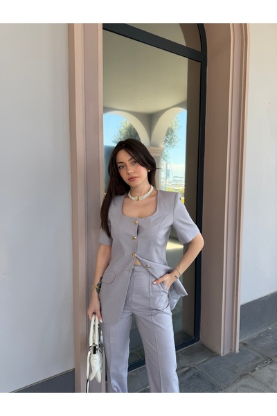 VUNTAL Half Sleeve Linen Double Set
