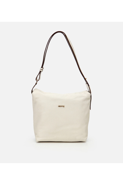 Hotiç Women's Leather Ecru Adjustable Strap Shoulder Bag