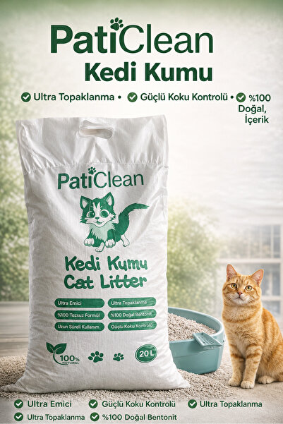 Pati Clean 20 Lt %99 Tozsuz İnce Taneli Süper Topaklanan Beyaz Bentonit Kedi ...