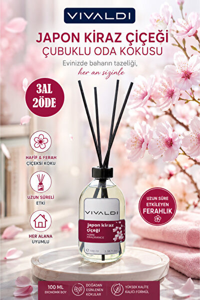 Vivaldi Home Japon Kiraz Çiçeği Çubuklu Oda Kokusu 100 ml, Kalıcı ve Ferah Çi...