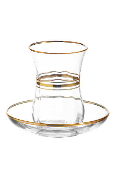 LAV Classic Gold Glass Tea Set for 6 People 115 ml (6 Tea Cups, 6 Tea Saucers)