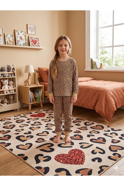 Fil Kids Σετ πιτζάμες για κορίτσια από 100% βαμβακερό λεοπάρ με μοτίβο καρδιά...
