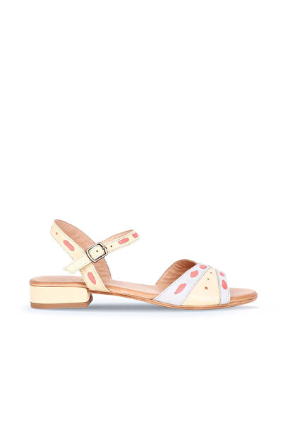 Bueno Shoes Sandale cu toc pentru femei din piele galbenă ecru 01ws6102