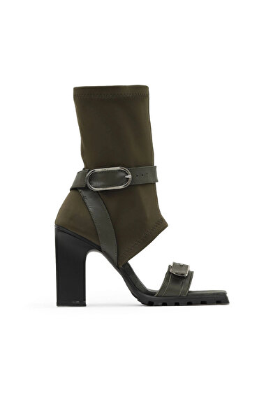 Bueno Shoes صندل نسائي من الجلد الكاكي-kms 30wb24073