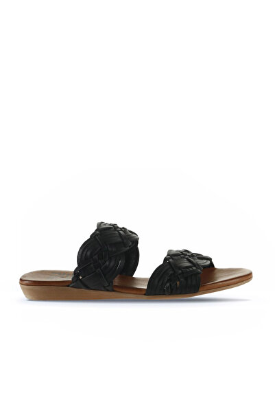 Bueno Shoes Black Leather Women's Flat Slippers 01Wu7452