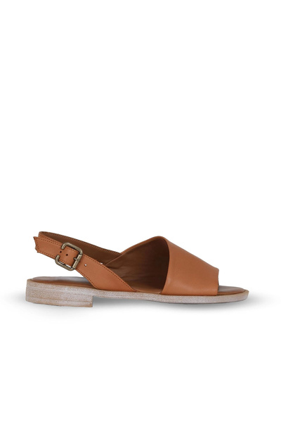 Bueno Shoes Sandale plate de damă din piele închisă la culoare maro 01we2804