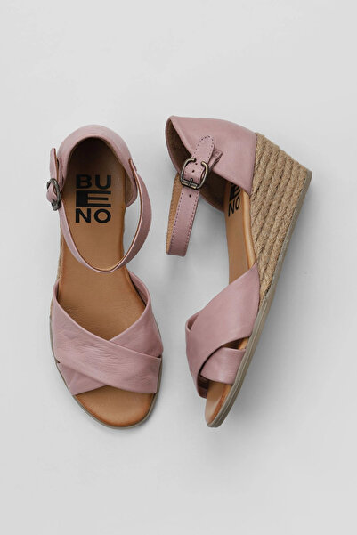 Bueno Shoes Sandale cu toc cu pană pentru femei, din piele Dusty Rose 01ws11102