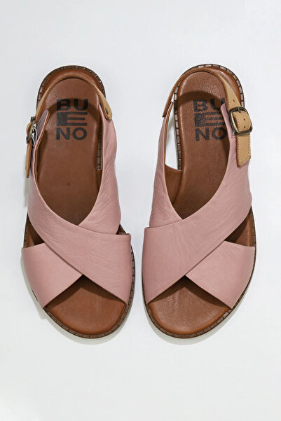 Bueno Shoes Sandale plate de damă din piele bej Dusty Rose 01wu8213