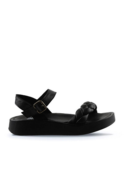 Bueno Shoes Sandale plate de damă din piele neagră 01wu4641