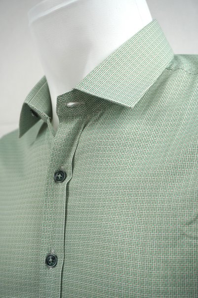 elitpark Dot Pattern Green Long Sleeve Cotton Pocketless Regular Fit Premium Men's Shirt