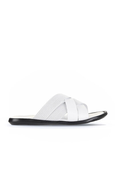 Bueno Shoes Λευκές Δερμάτινες Ανδρικές Παντόφλες Flat 25mt2233