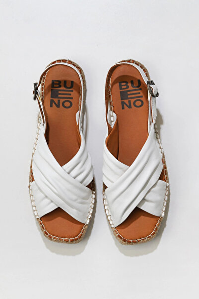 Bueno Shoes Λευκά Δερμάτινα Γυναικεία Σανδάλια Espadrille 01ws9912