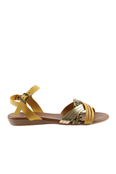 Bueno Shoes Sandale plate pentru femei din piele multi galbenă 01wu7442