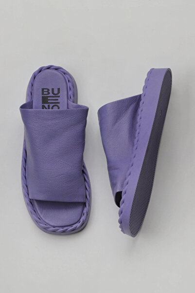 Bueno Shoes Λιλά Δερμάτινες Γυναικείες Παντόφλες Flat 01wy9109