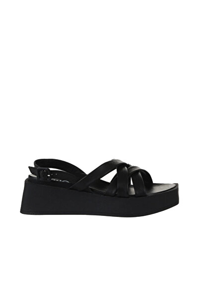 Bueno Shoes Black Leather Women's Wedge Heeled Sandals 01Wy5904