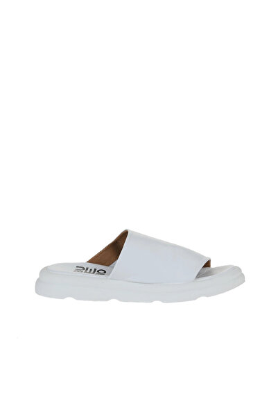 Bueno Shoes Λευκές Δερμάτινες Γυναικείες Παντόφλες Flat 01wy9400