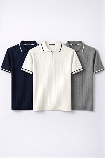 legends butik Erkek Fitilli Triko Polo Yaka Tişört 3’lü Set – Terletmeyen Pam...