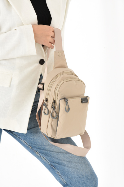 Ayax Geantă crossbody unisex bej din țesătură parașută, rezistentă la apă, cu...